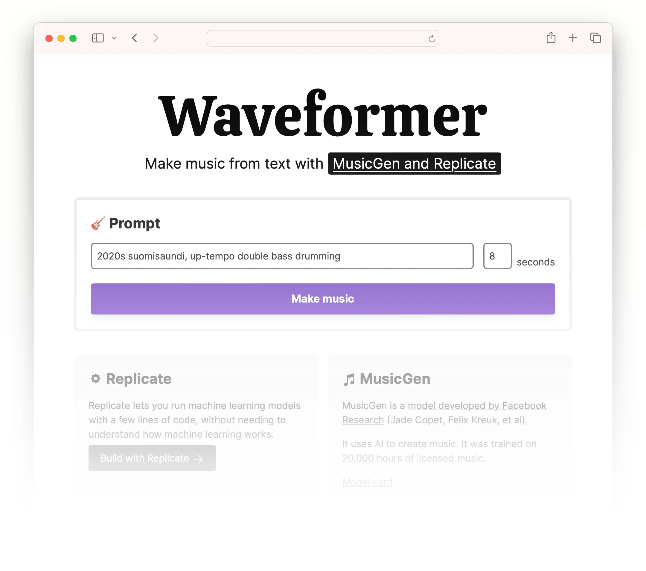 A screenshot of the Waveformer web app
